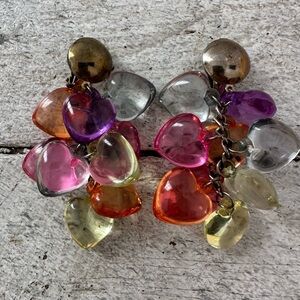 Vintage Chacha Lucite Heart Cascading Clip On Earrings